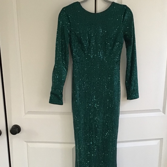Shein Emerald Green Sequin Long sleeve Gown Size PS - Picture 1 of 5
